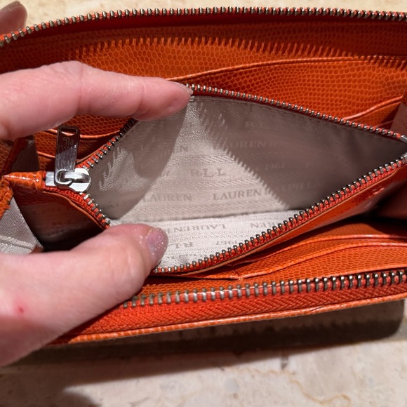 Vintage Lauren Ralph Lauren Womens Orange Pebble leather zip wallet - Picture 14 of 16